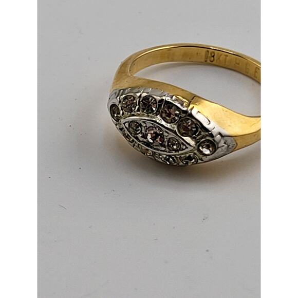 Vintage 18K HGE Gold Ring Marquise Cluster Clear Stones Size 6.75 - Picture 4 of 8